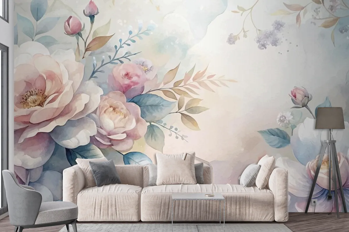 Beautiful Watercolor Flower Background Wallpaper Mural