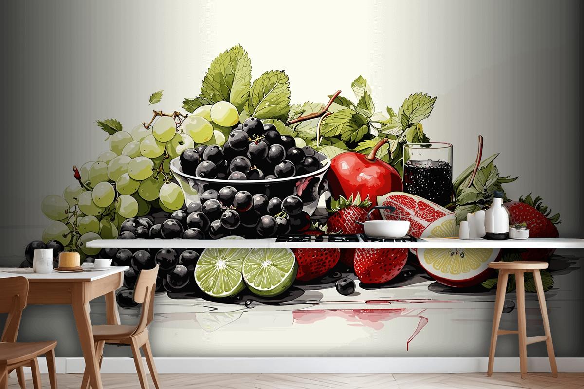 Beautiful Watercolor Fruit On A White Background Hand Painted On Paper Wallpaper Mural