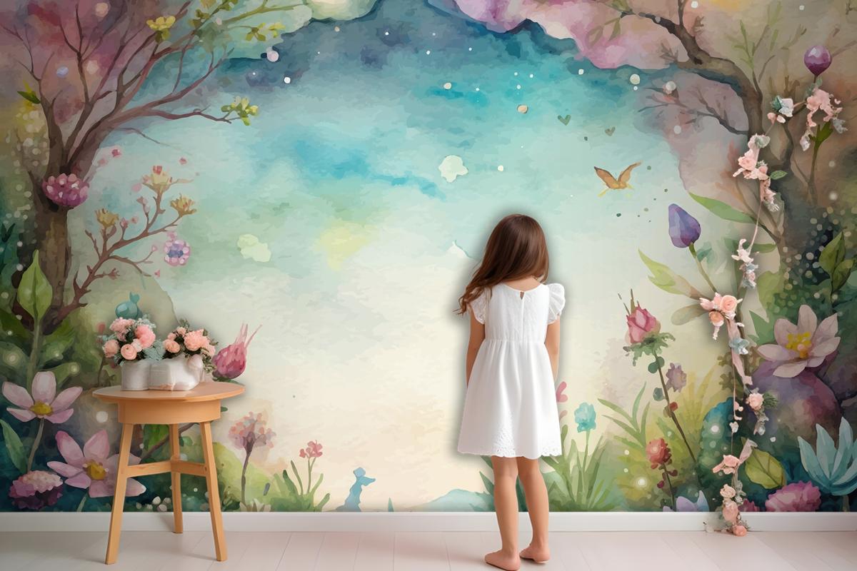 A Beautiful Wildflower Watercolor Background Wallpaper Mural