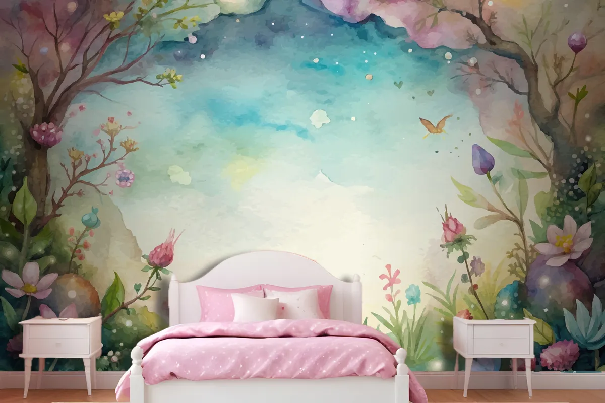 A Beautiful Wildflower Watercolor Background Wallpaper Mural