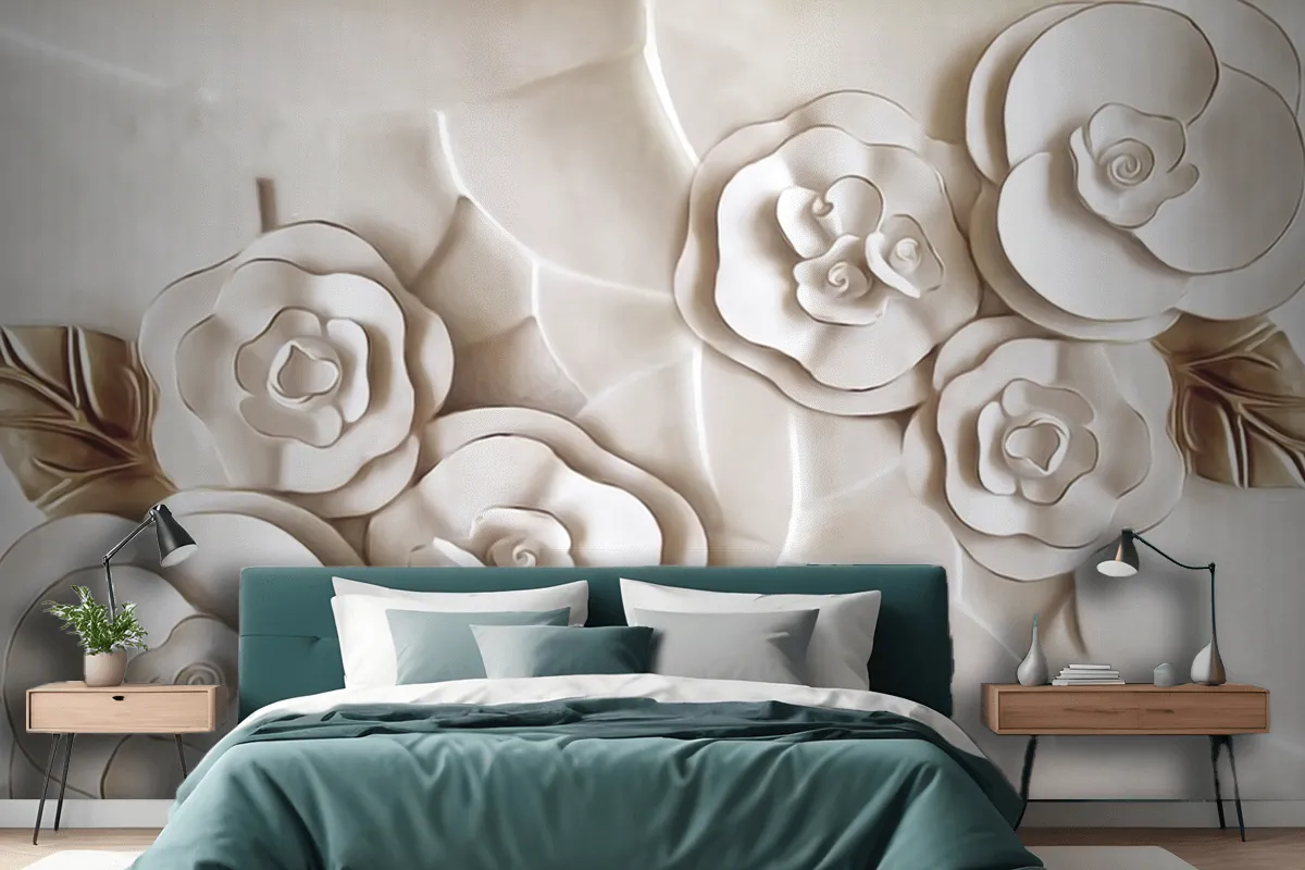 Beautiful White Marble Flower Wallpaper Mural