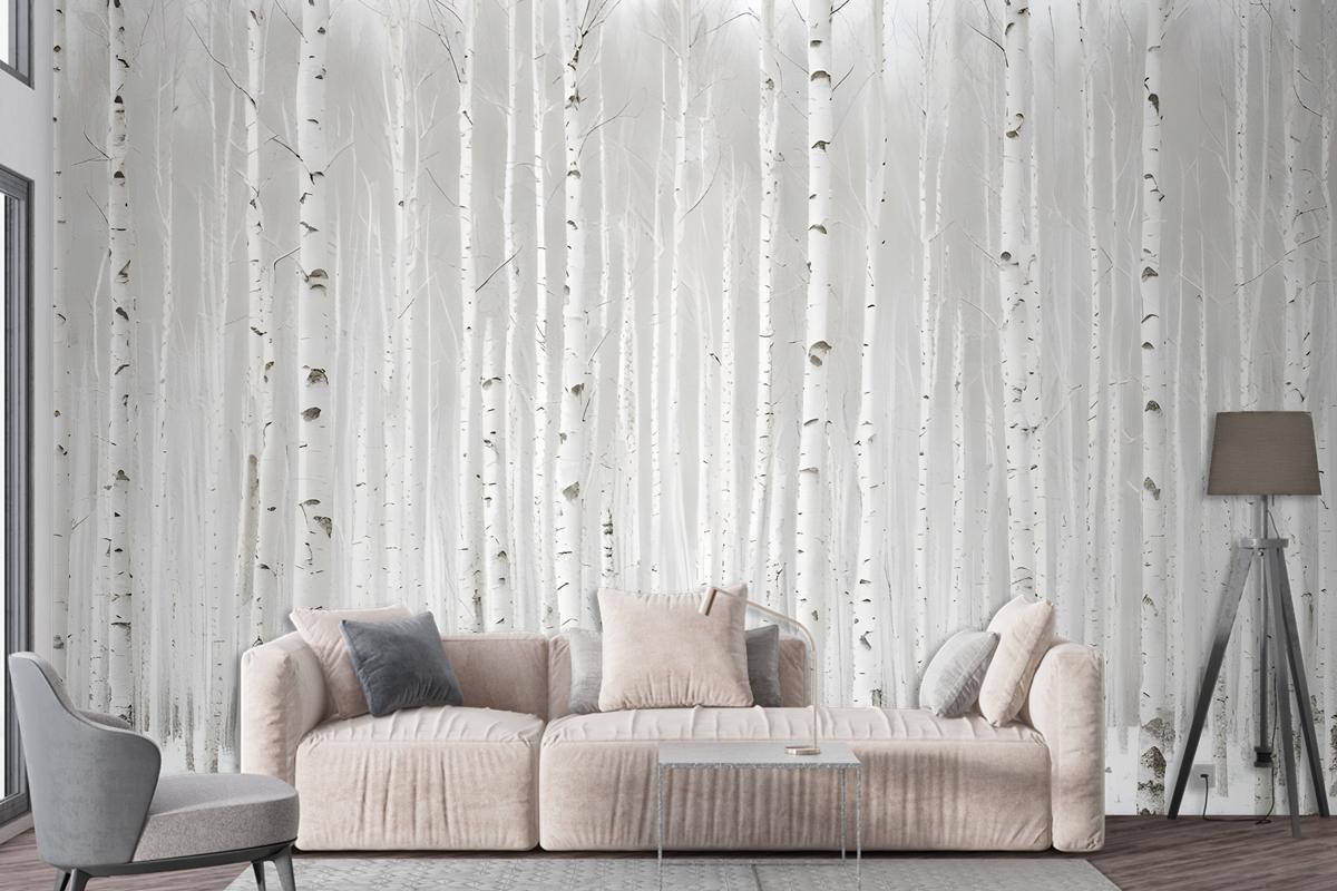 Birch Tree Forest In Winter Wallpaper Mural