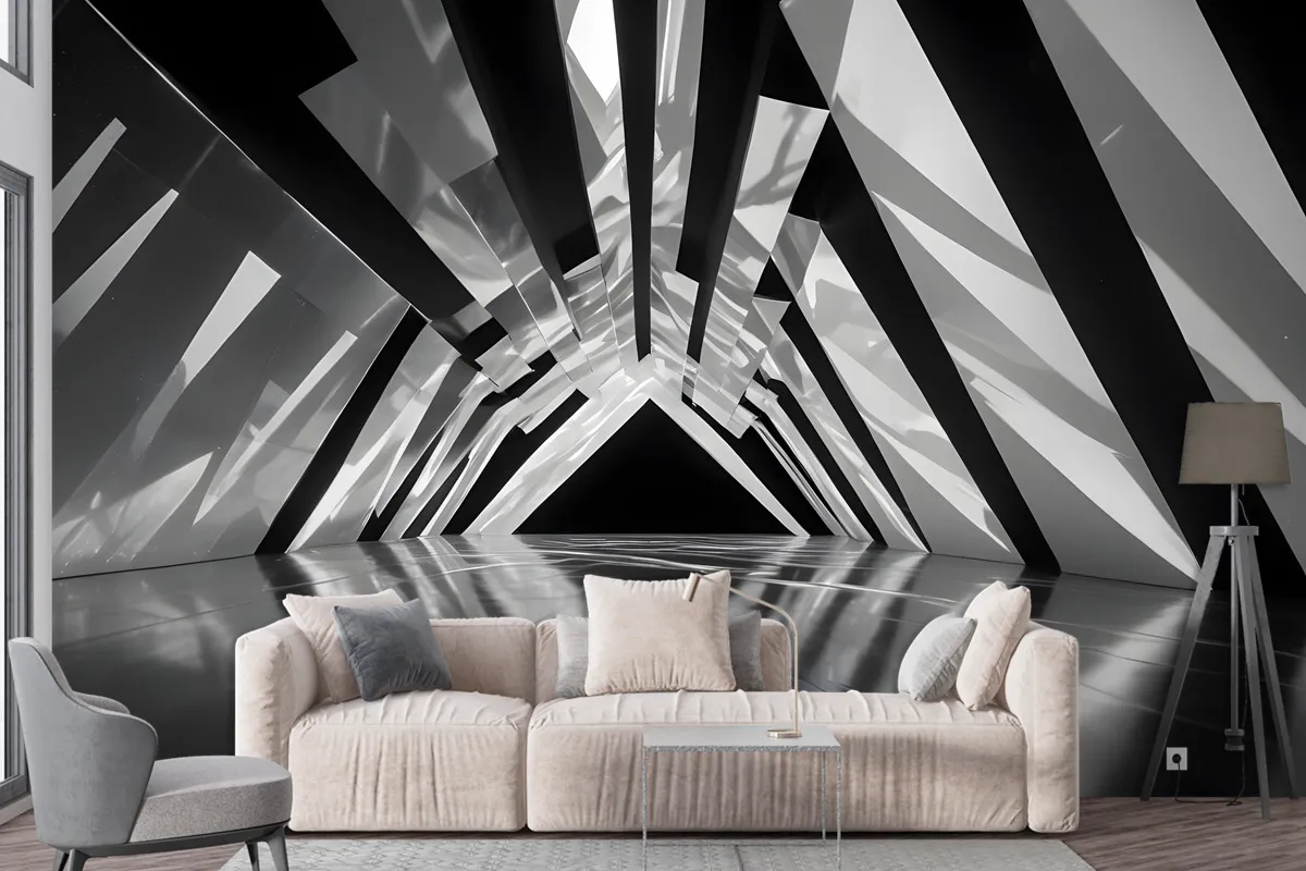 Black And White Architectural Iridescent Style Wallpaper Mural