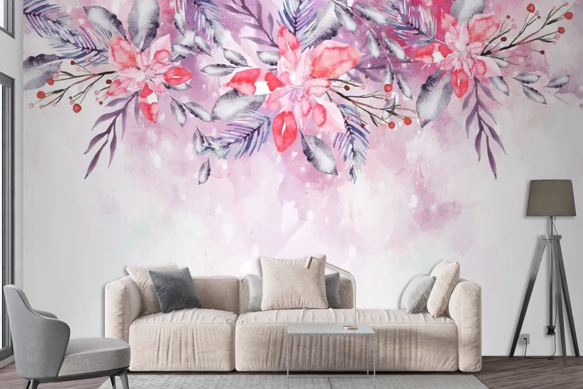 Blooming Watercolor Flowers For Wallpaper Concept Wallpaper Mural