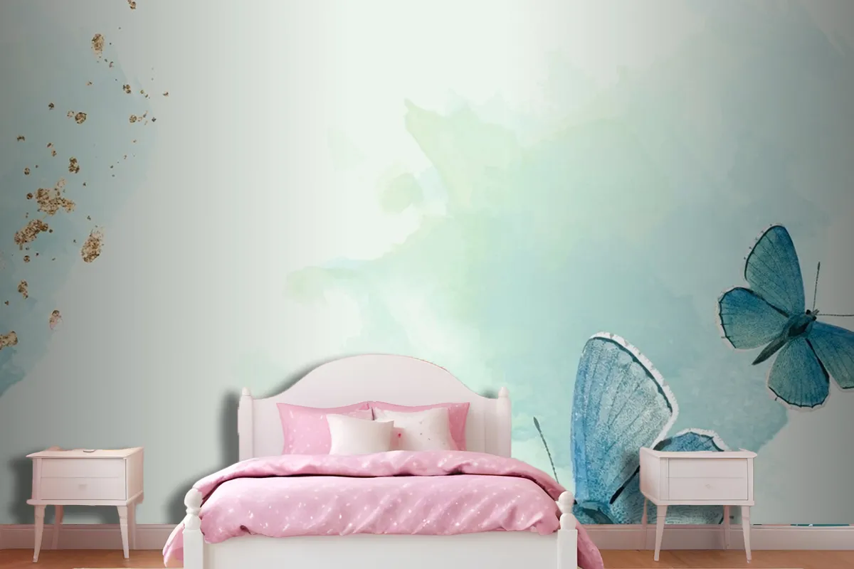 Blue Butterflies Patterned Background Wallpaper Mural