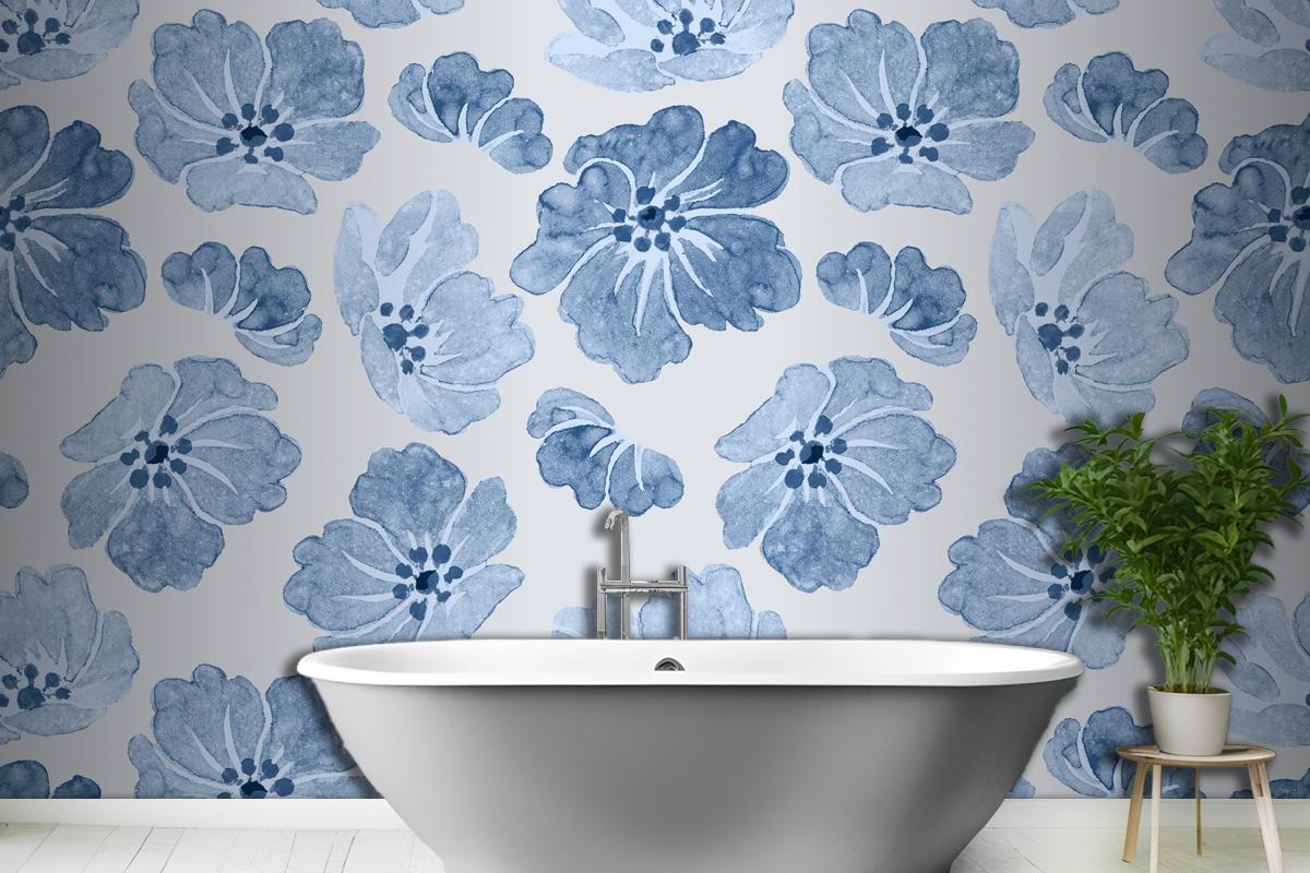 Blue Floral Pattern Vintage Wallpaper Mural