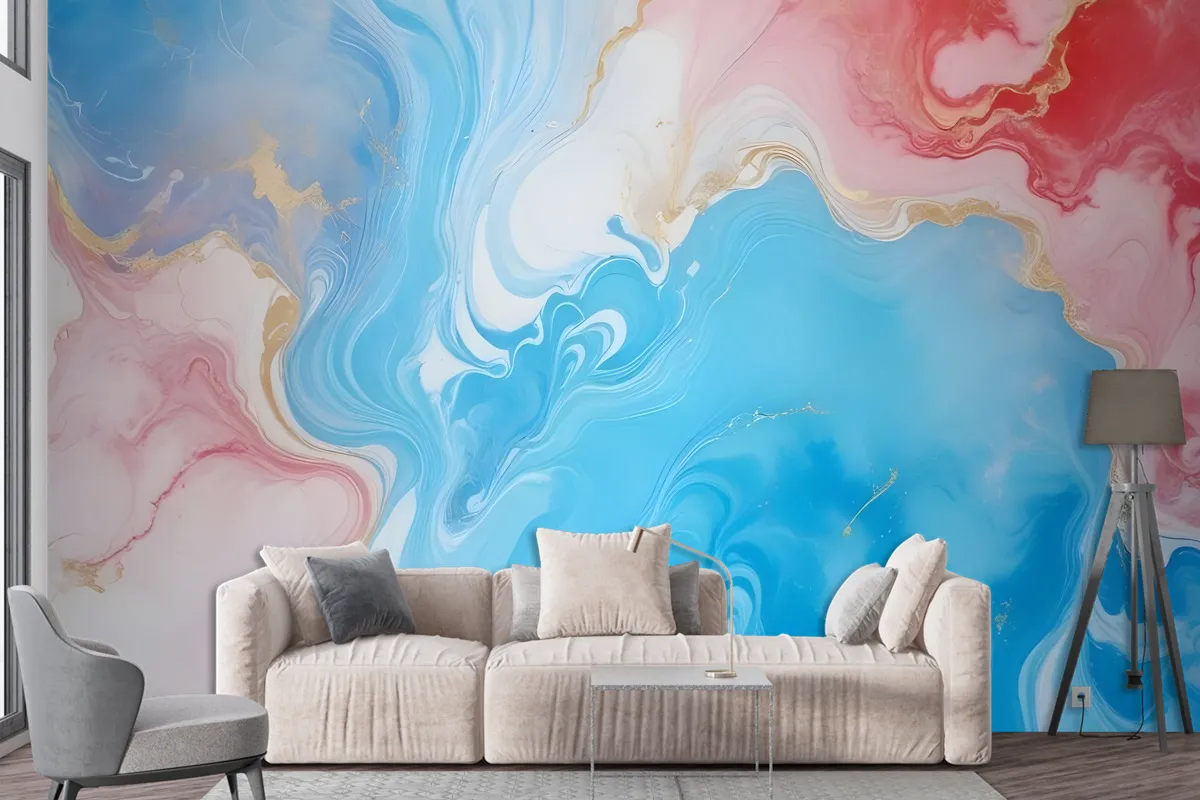 Blue Marble With Red Splash Wallpaper Mural