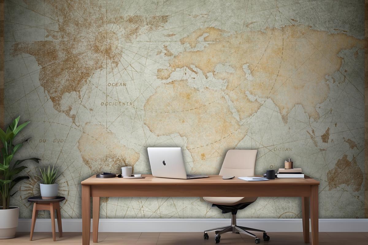 Blue Worn Vintage World Map Wallpaper Mural