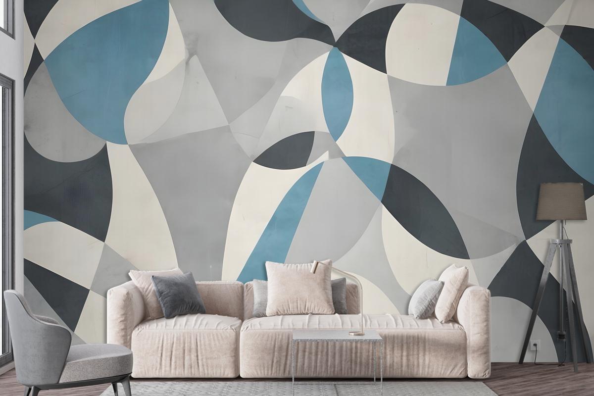 Boho Geometric Abstract Art Blue Wallpaper Mural