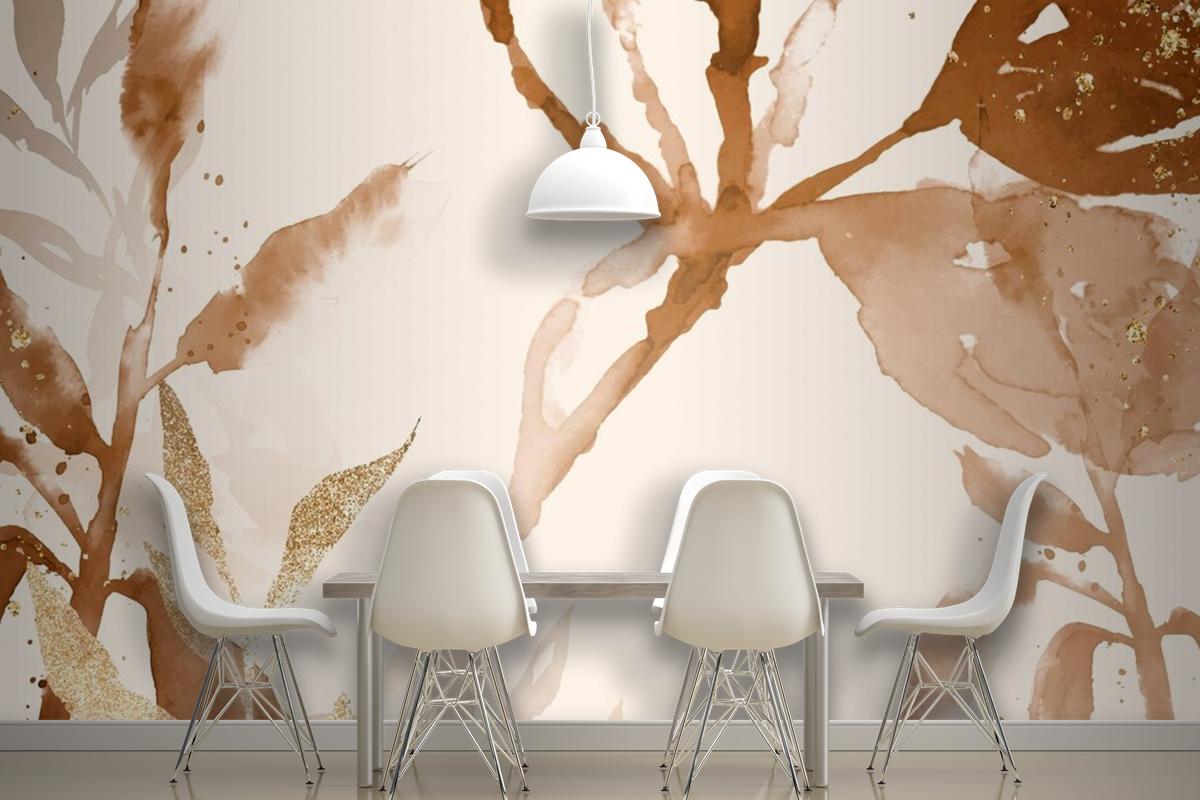 Brown Watercolor Leaf Background Aesthetic Autumn Season Wallpaper Mural