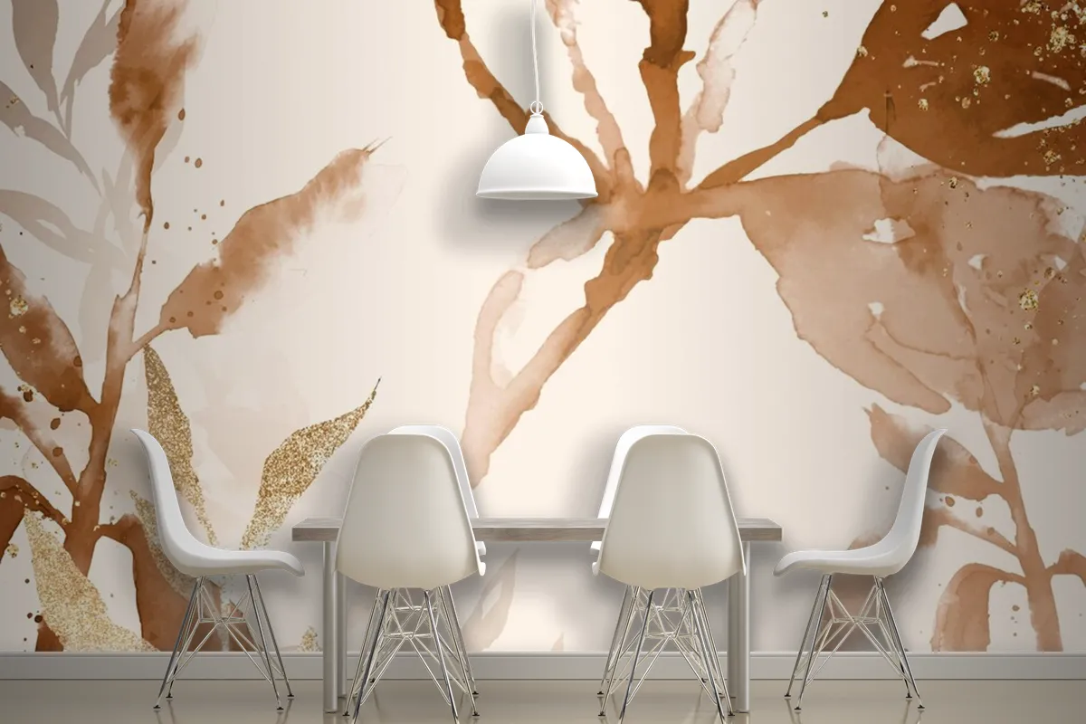 Brown Watercolor Leaf Background Aesthetic Autumn Season Wallpaper Mural