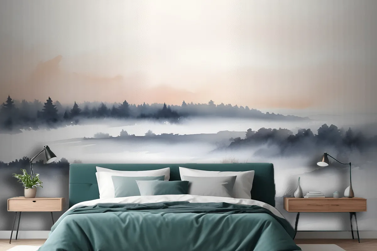 Calm Watercolor Sky And Landscape Wallpaper Mural