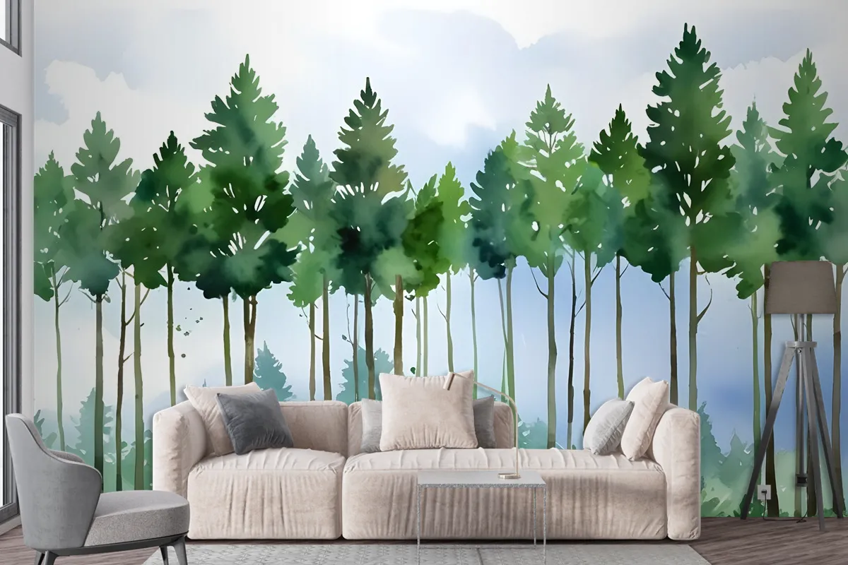 Cartoon Poplar Tree Wallpaper Mural