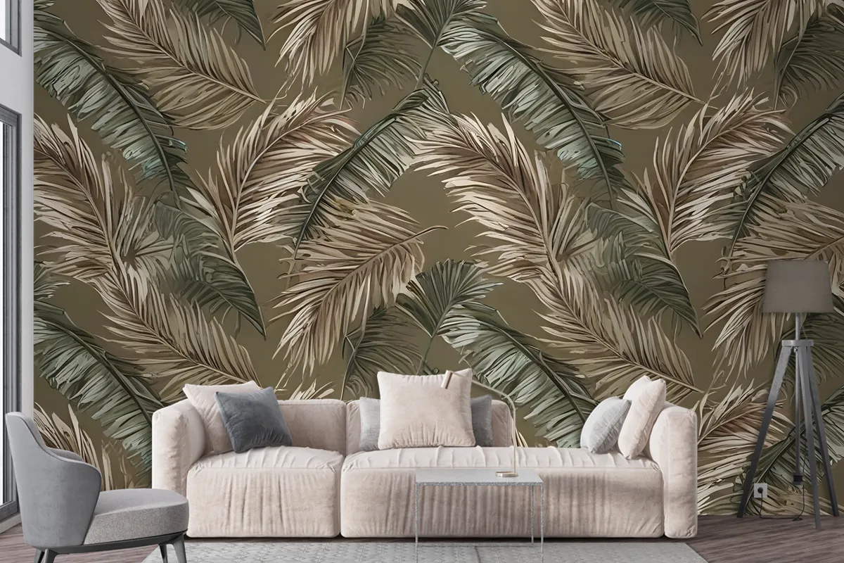 Charcoal Banana And Palm Leaves Wallpaper Mural