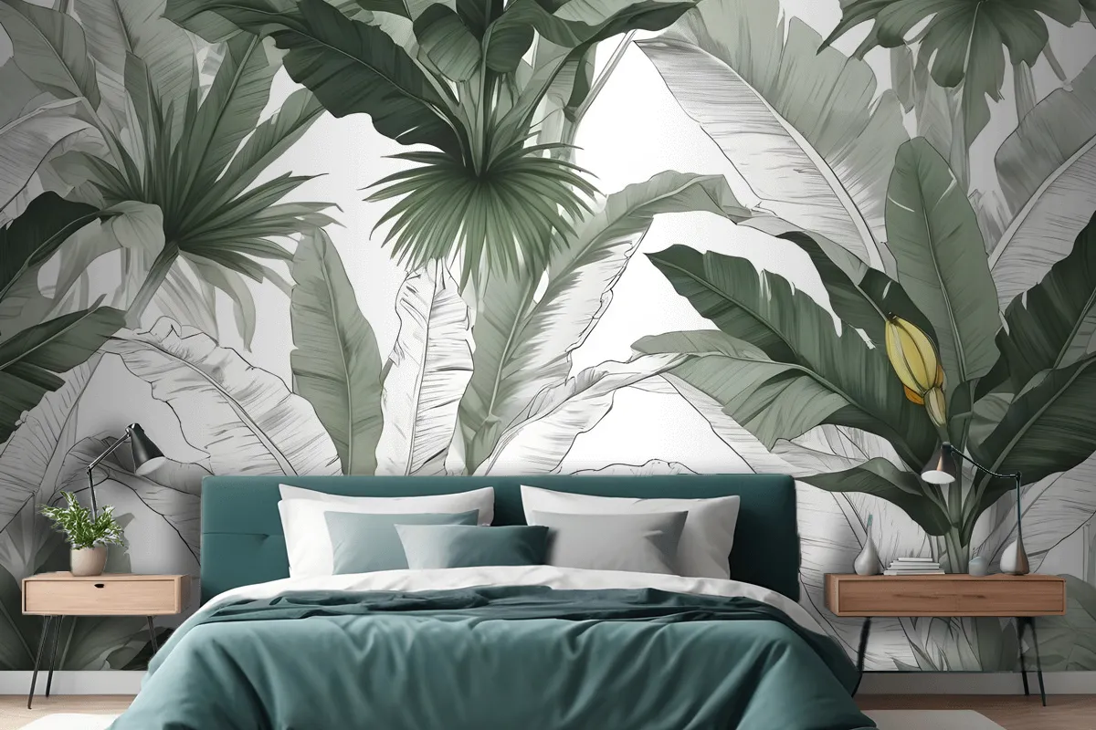 Charcoal Banana Leaf Wallpaper Wallpaper Mural