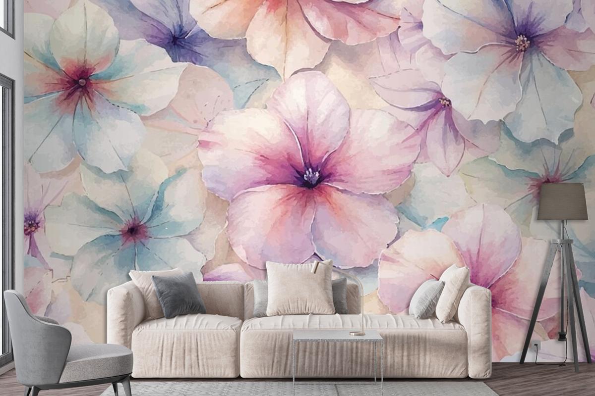 Charming Petunia Watercolor Background Wallpaper Mural