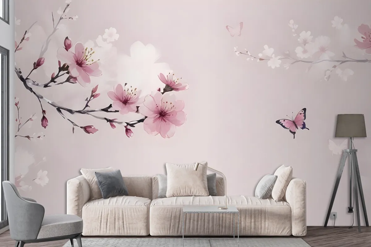 Cherry Blossom And Butterflies Wallpaper Mural