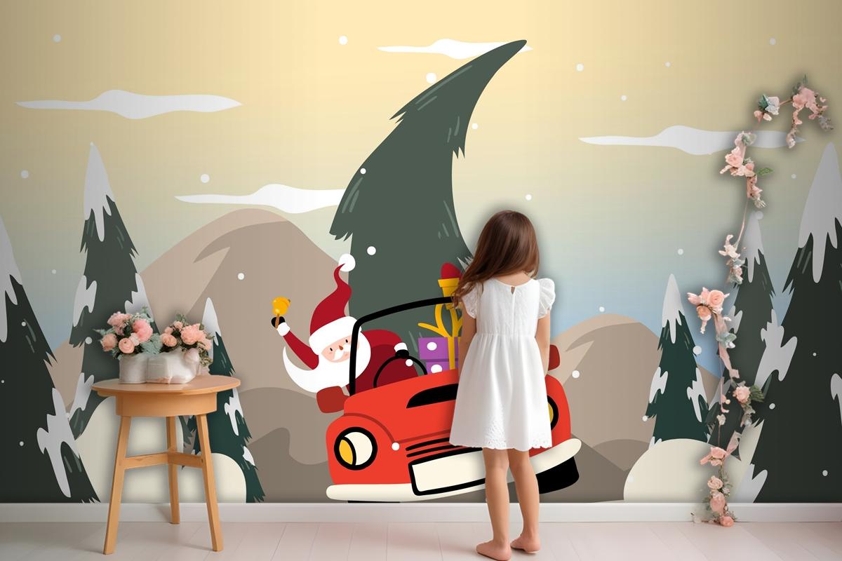 Christmas Background In Flat Design Wallpaper Mural