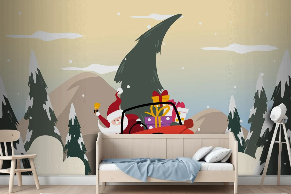 Christmas Background In Flat Design Wallpaper Mural