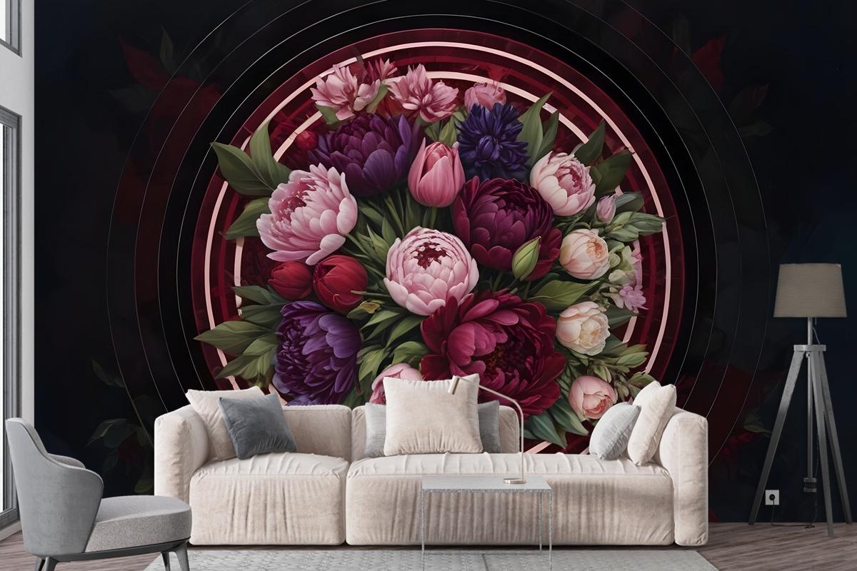 Circle Dark Floral Wallpaper Mural