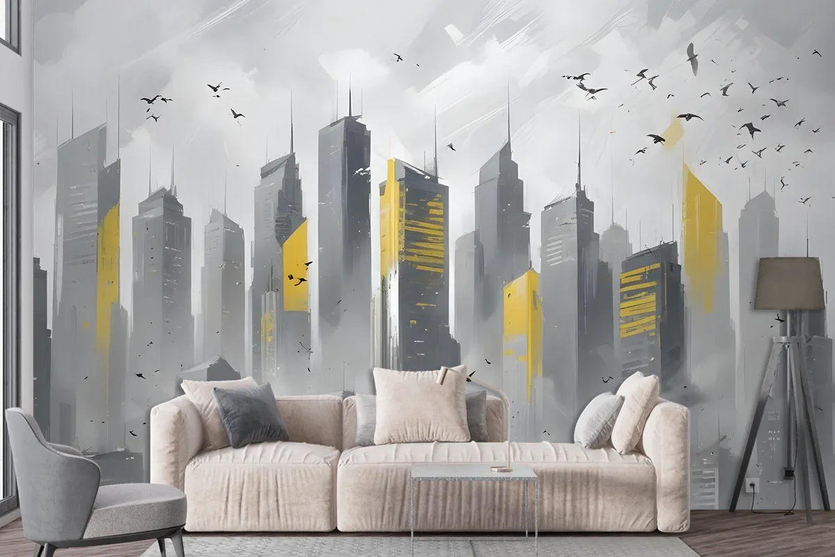 City Landscape Yellow City Light Wallpaper Mural