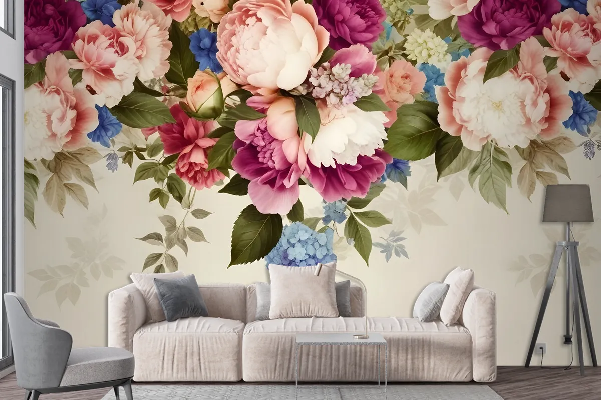 Classical Colorful Vine Flowers Wallpaper Mural