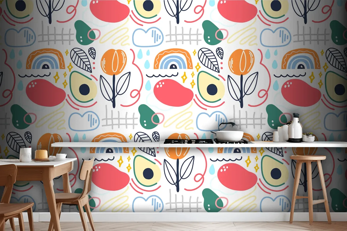 Colorful Abstract Organic Shapes Kitchen Wallpaper Mural