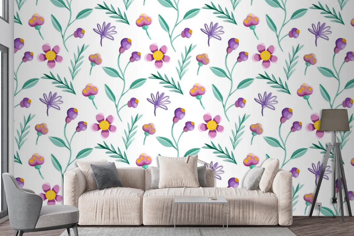 Colorful Floral Pattern Wallpaper Mural