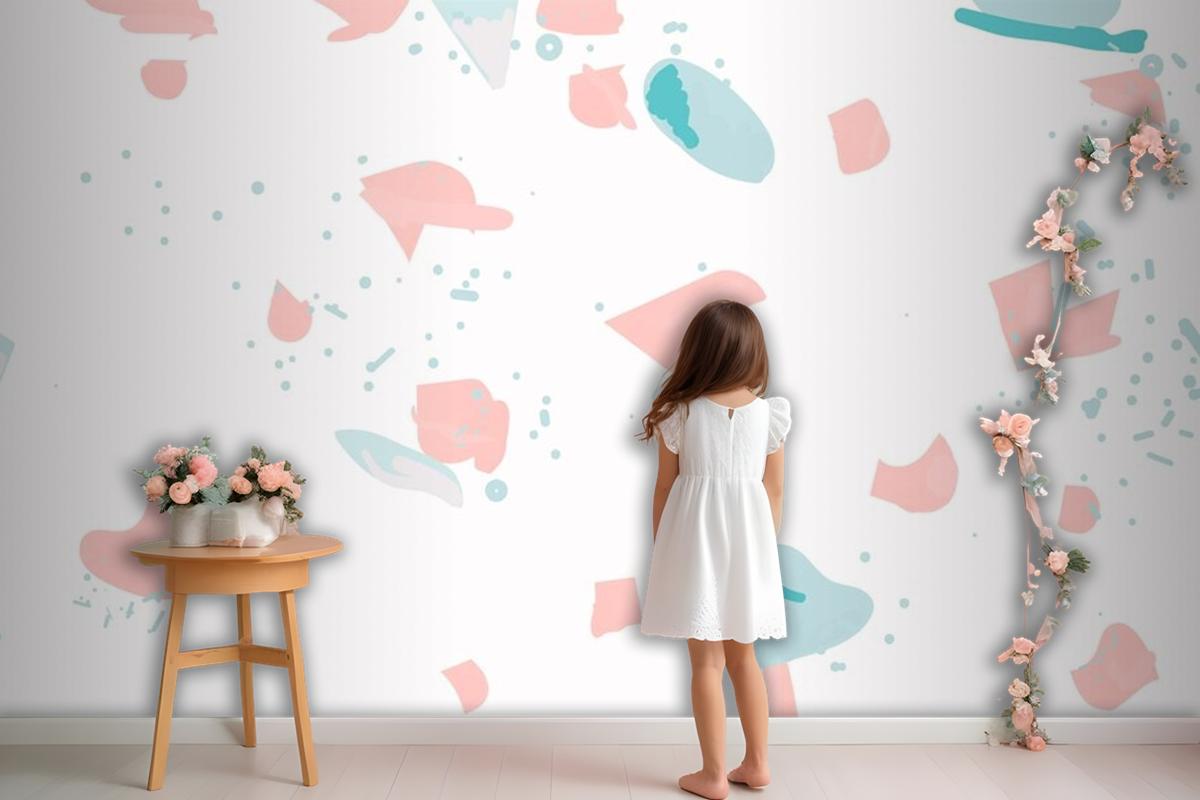 Colorful Terrazzo Abstract Background Seamless Pattern In Pink And Blue Wallpaper Mural