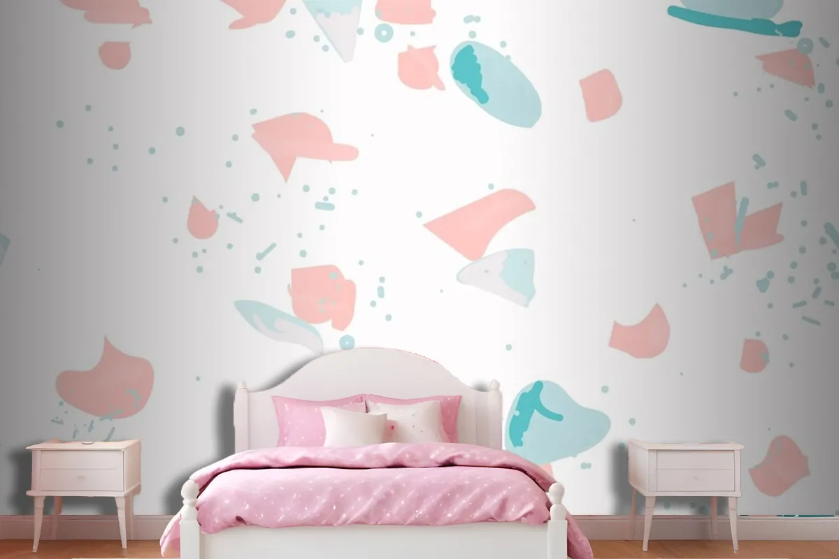 Colorful Terrazzo Abstract Background Seamless Pattern In Pink And Blue Wallpaper Mural