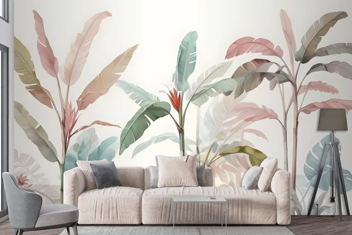 Colorful Tropical Banana Tree Wallpaper Mural