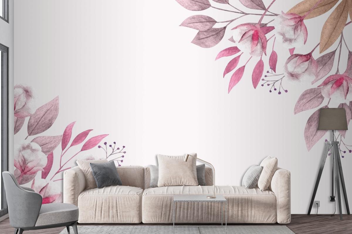 Copy Space Spring Background With Flowers And Leaves Wallpaper Mural