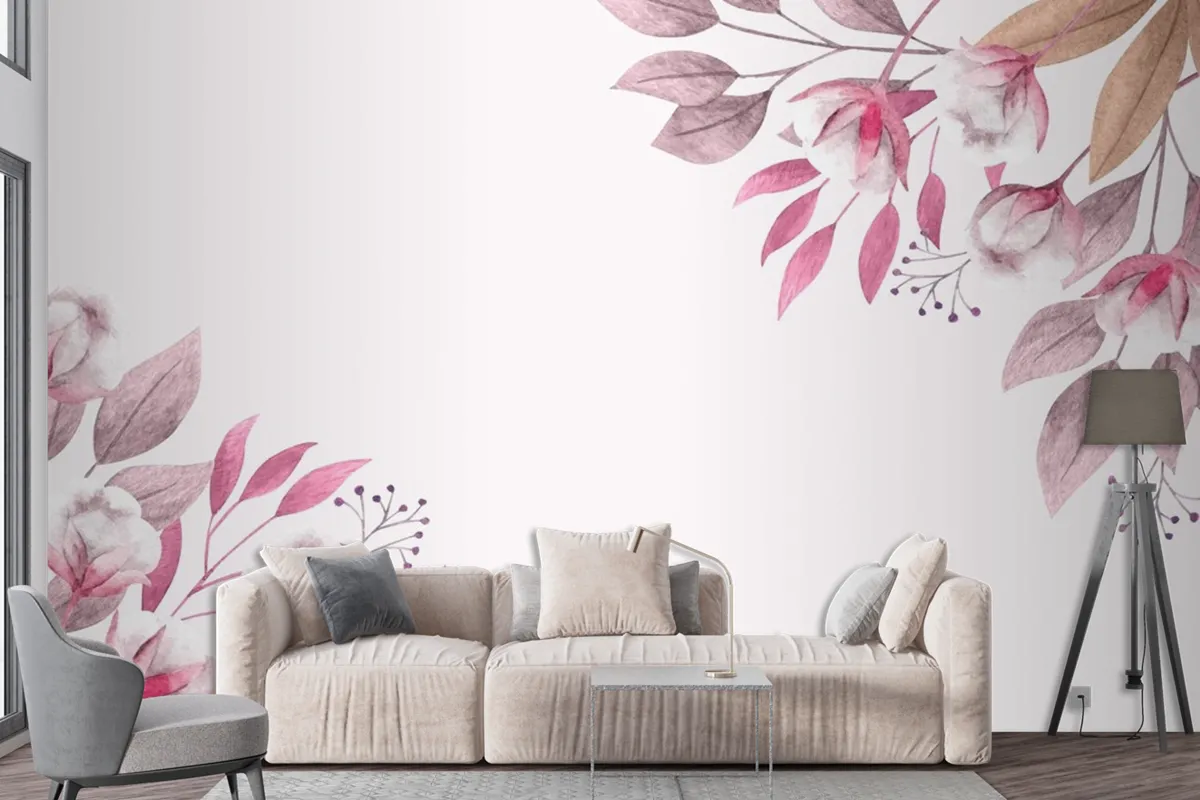 Copy Space Spring Background With Flowers And Leaves Wallpaper Mural