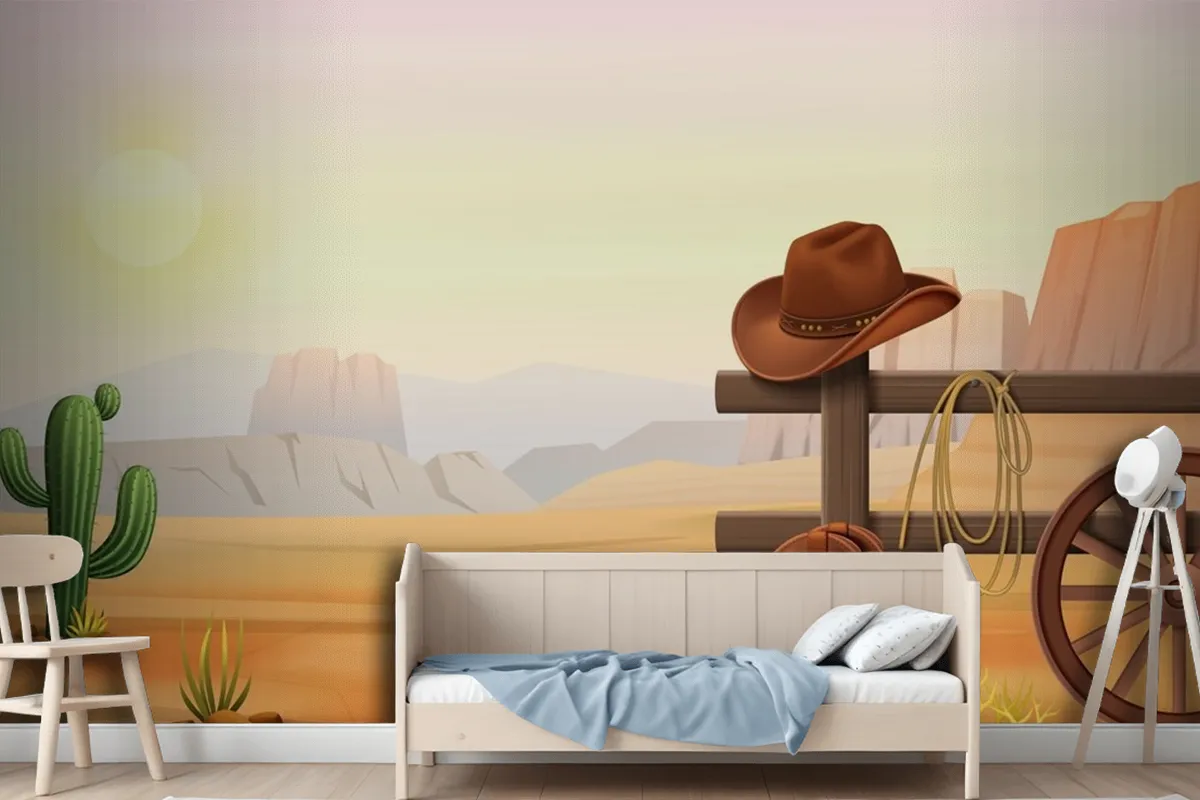 Cowboy Boots And Hat On Fence Wallpaper Mural