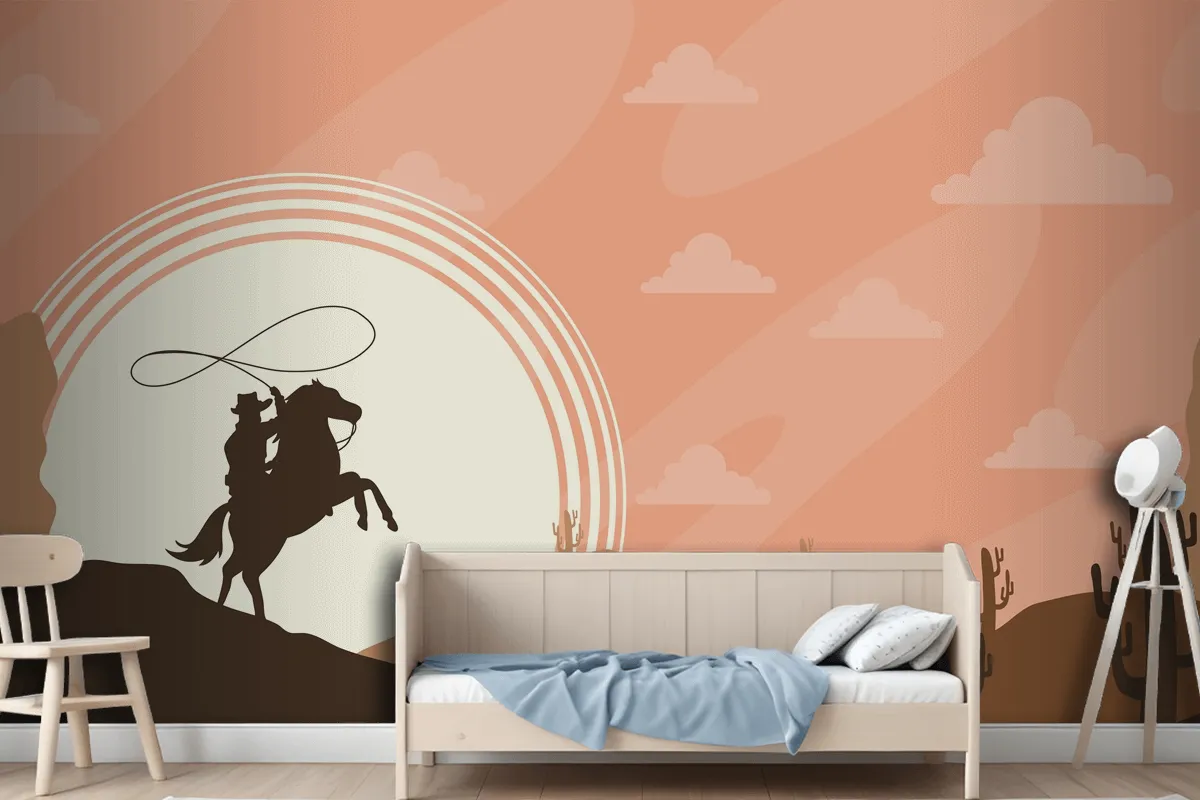 Cowboy In The Desert Scene Poster Wallpaper Mural