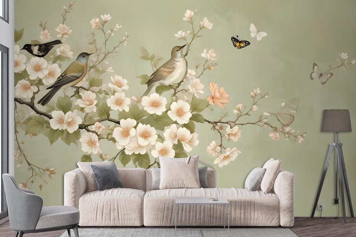 Cream Begonia Blossom Floral Art Wallpaper Mural