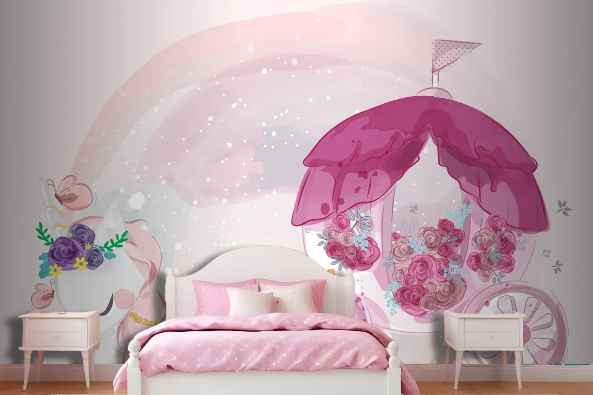 Cute Baby Unicorn Hand Drawn In Sweet Watercolor Style Wallpaper Mural