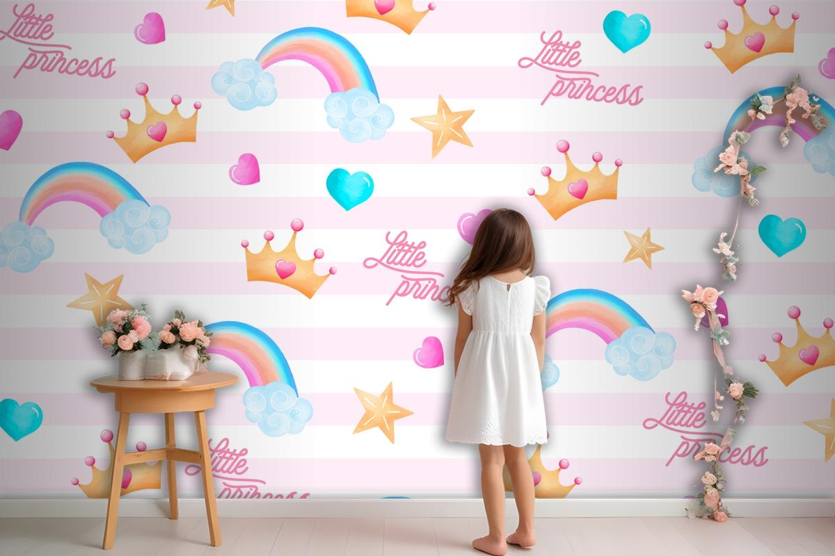 Cute Pattern With Lovely Elements For A Little Princess Wallpaper Mural