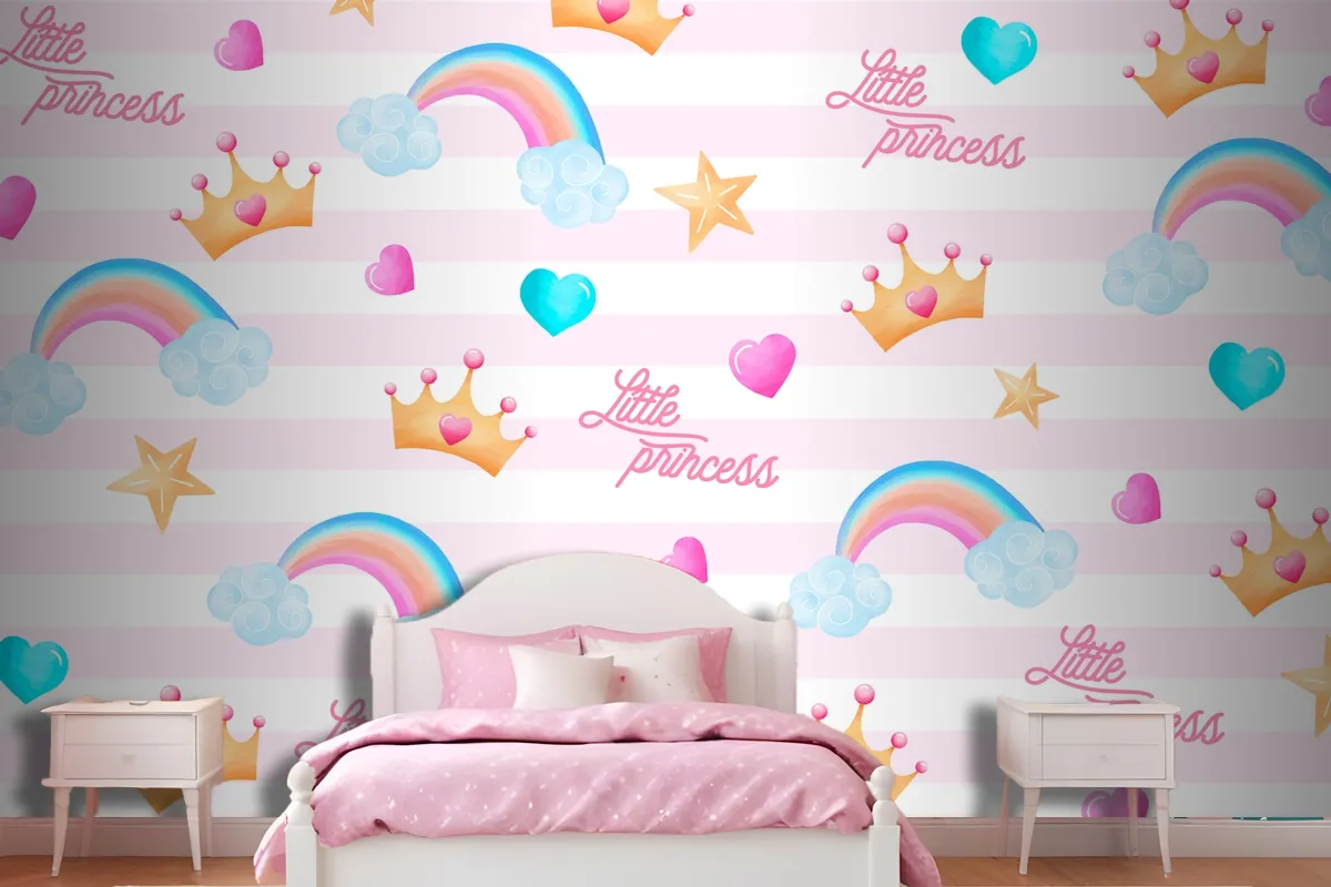 Cute Pattern With Lovely Elements For A Little Princess Wallpaper Mural