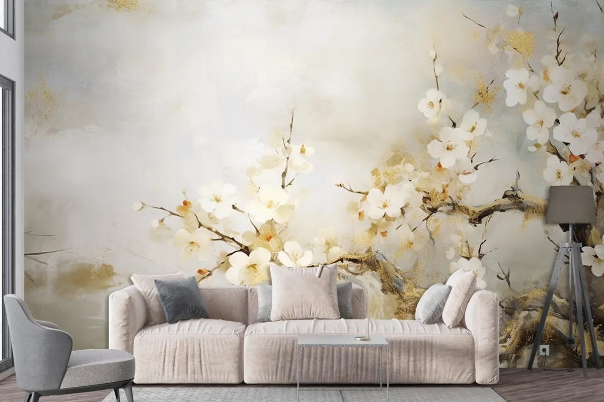 Modern Abstract Art Watercolor Floral Wallpaper Mural