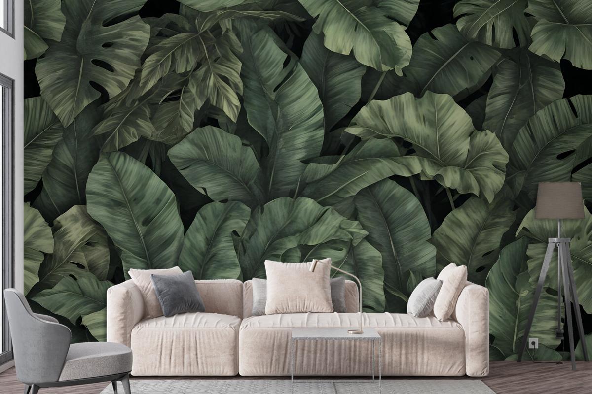 Dark Banana Leaf Wallpaper Mural