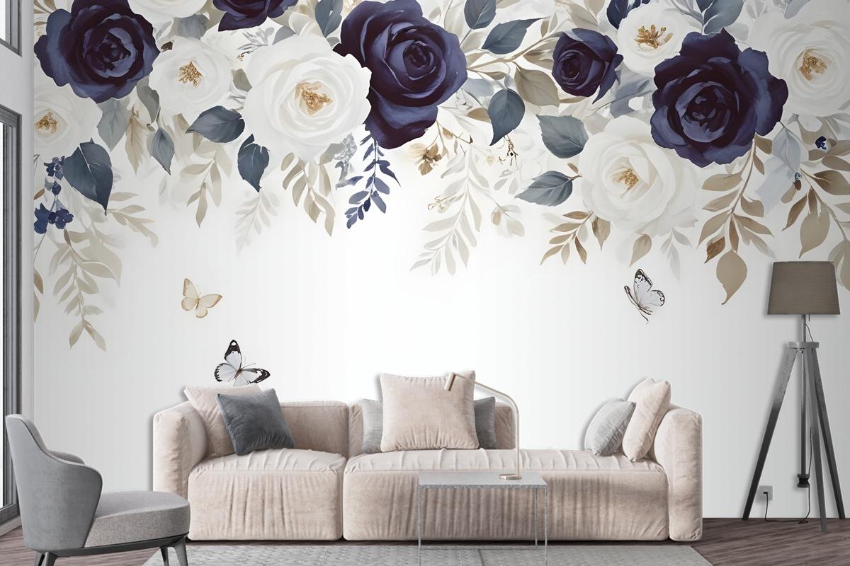 Dark Floral Art Wallpaper Mural