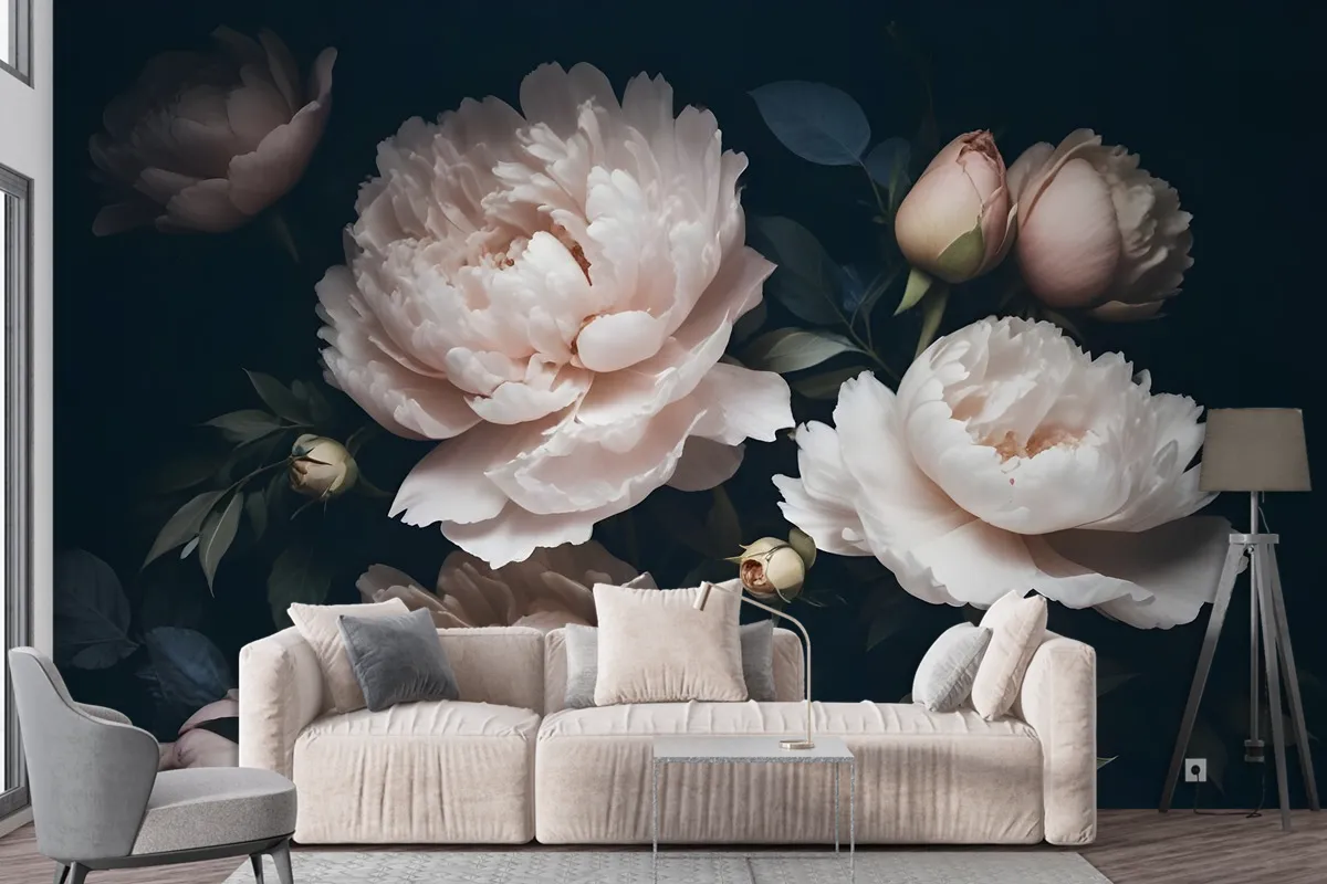 Dark Floral Peony Bouquet Wallpaper Mural