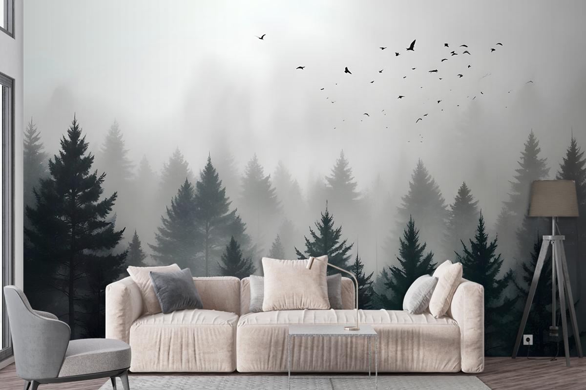 Dark Forest Misty Landscape Wallpaper Mural