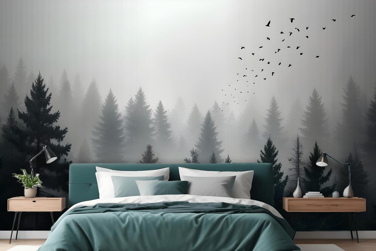 Dark Forest Misty Landscape Wallpaper Mural