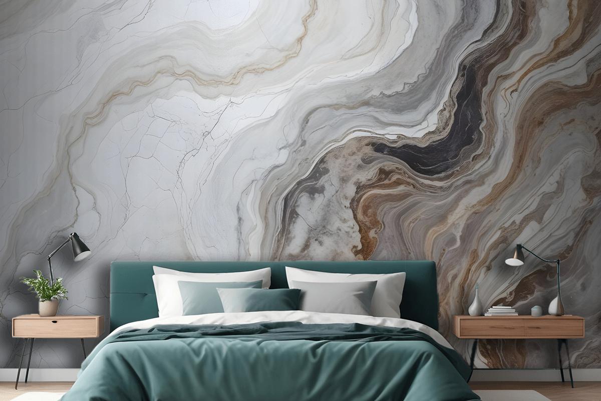 Dark Marble Gray And Brown Waves Wallpaper Mural