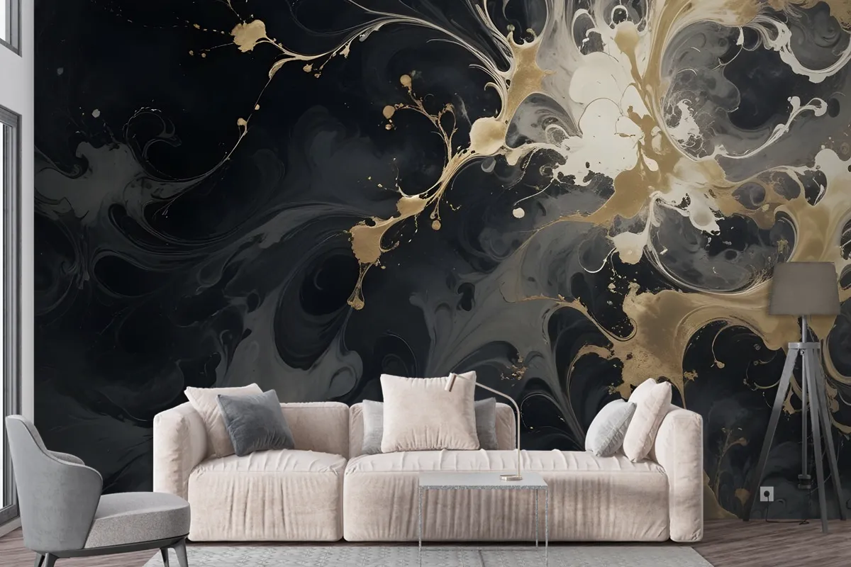 Dark Marble With Gold Faux Wallpaper Mural