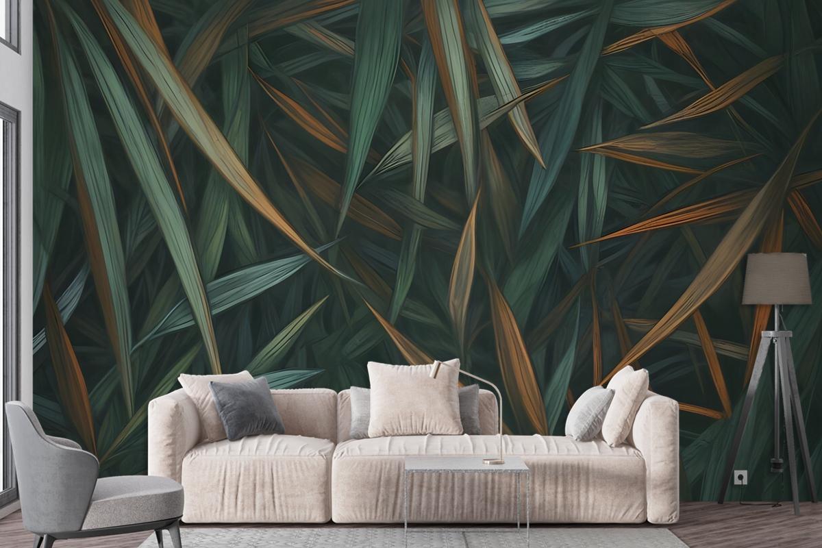 Dark Tropical Exotic Palm Leaf Wallpaper Mural