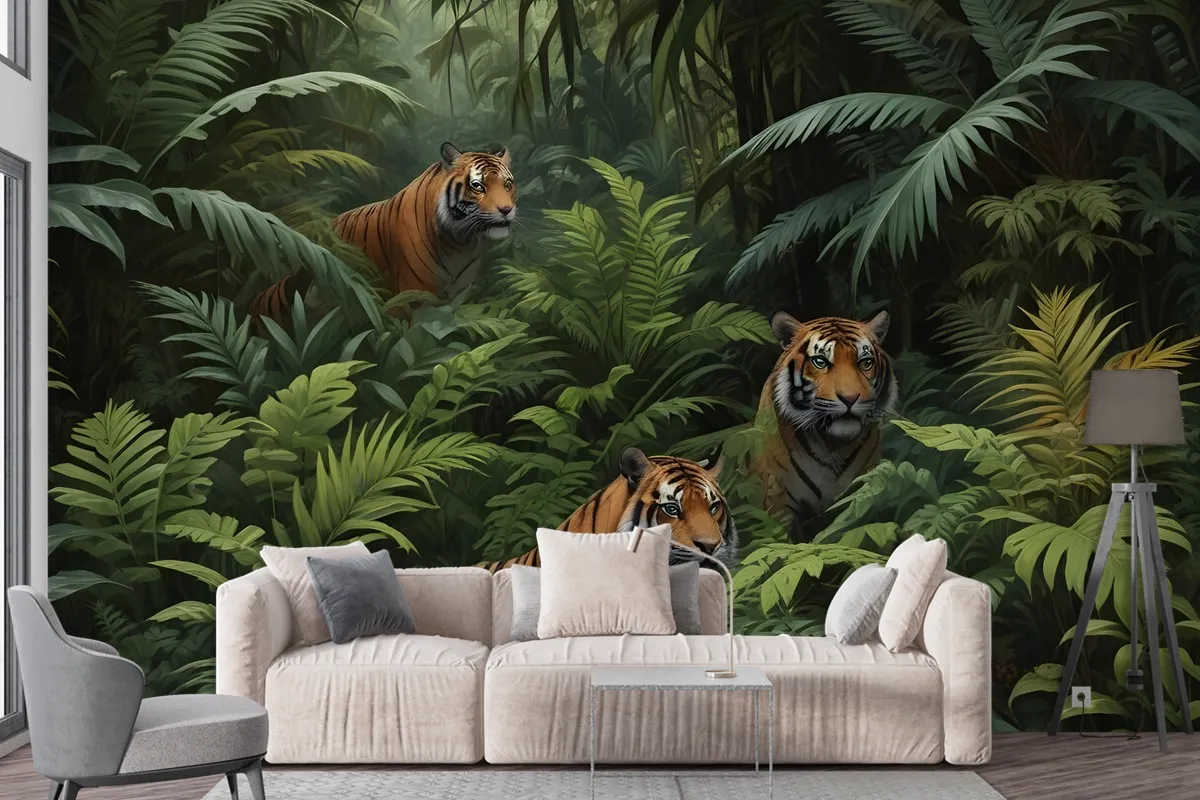 Dark Tropical Trees With Leopards Wallpaper Mural