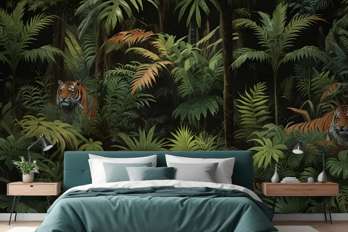 Dark Tropical Trees With Leopards Wallpaper Mural